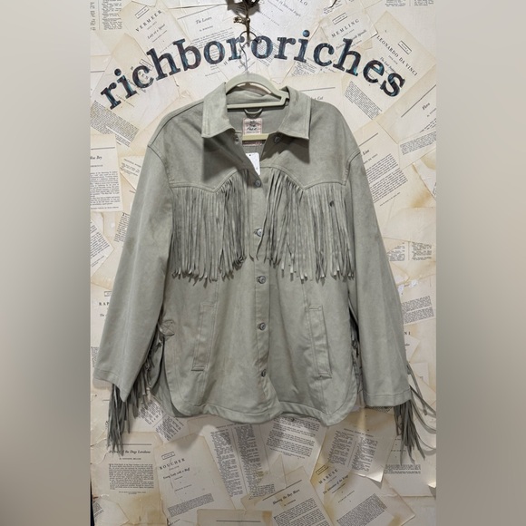 Free People Fringe Out Vegan Suede Jacket We The Free Pockets Smocked Green - Picture 5 of 6